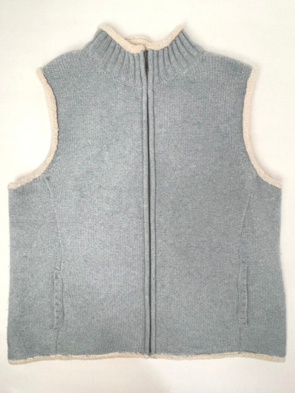 LL Bean Women's XL Lambswool Full Zip Fleece Lined Sweater Vest Blue 0FHP6